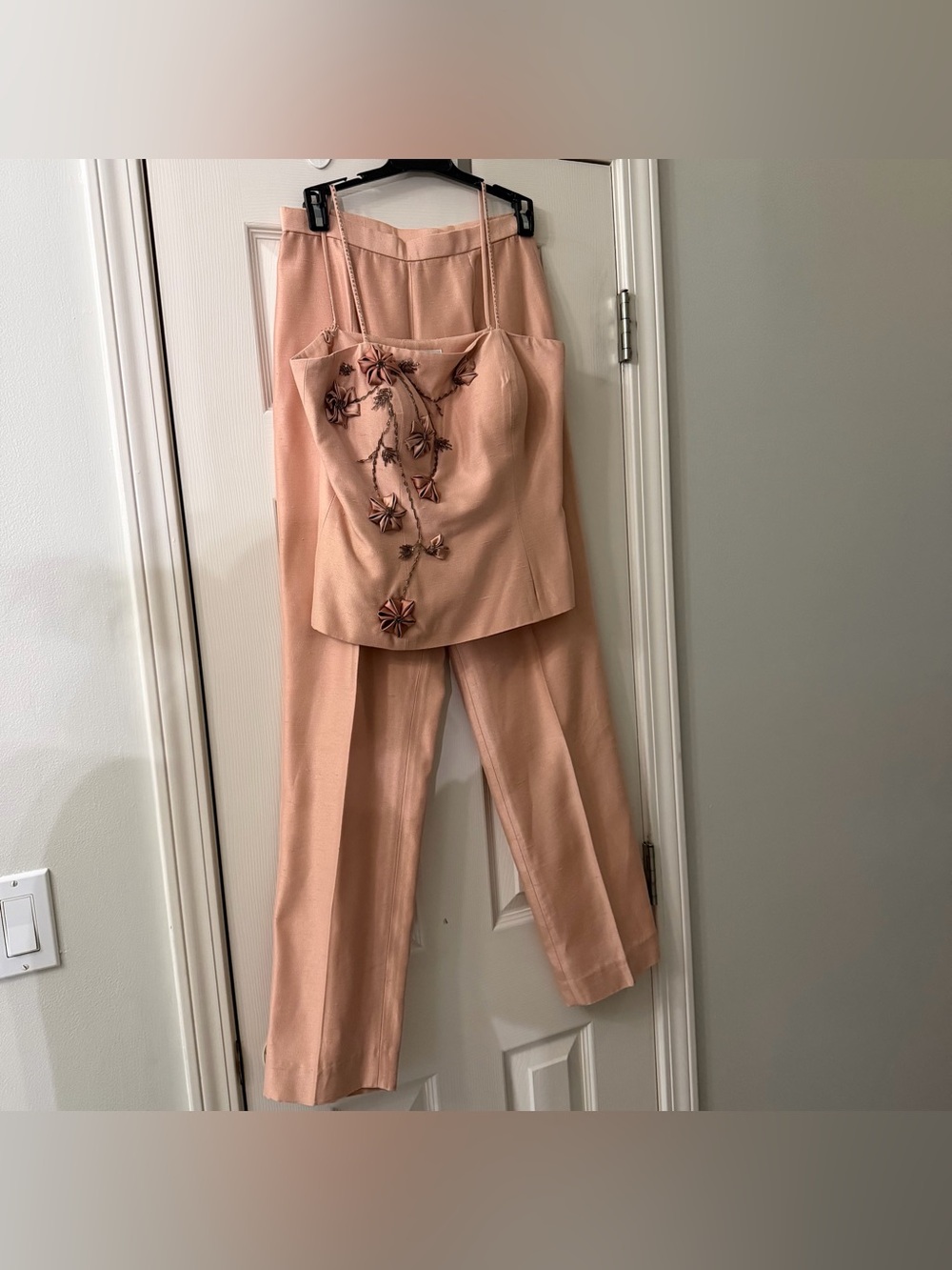 Vtg Geometrie Pink Floral Embroidered Pant Suit Set 6 Altered